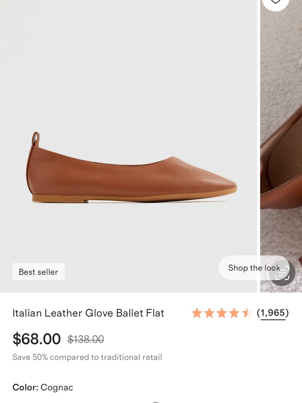 Italian Leather Glove Ballet Flat - Cognac